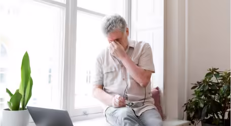 An old man sitting near a window