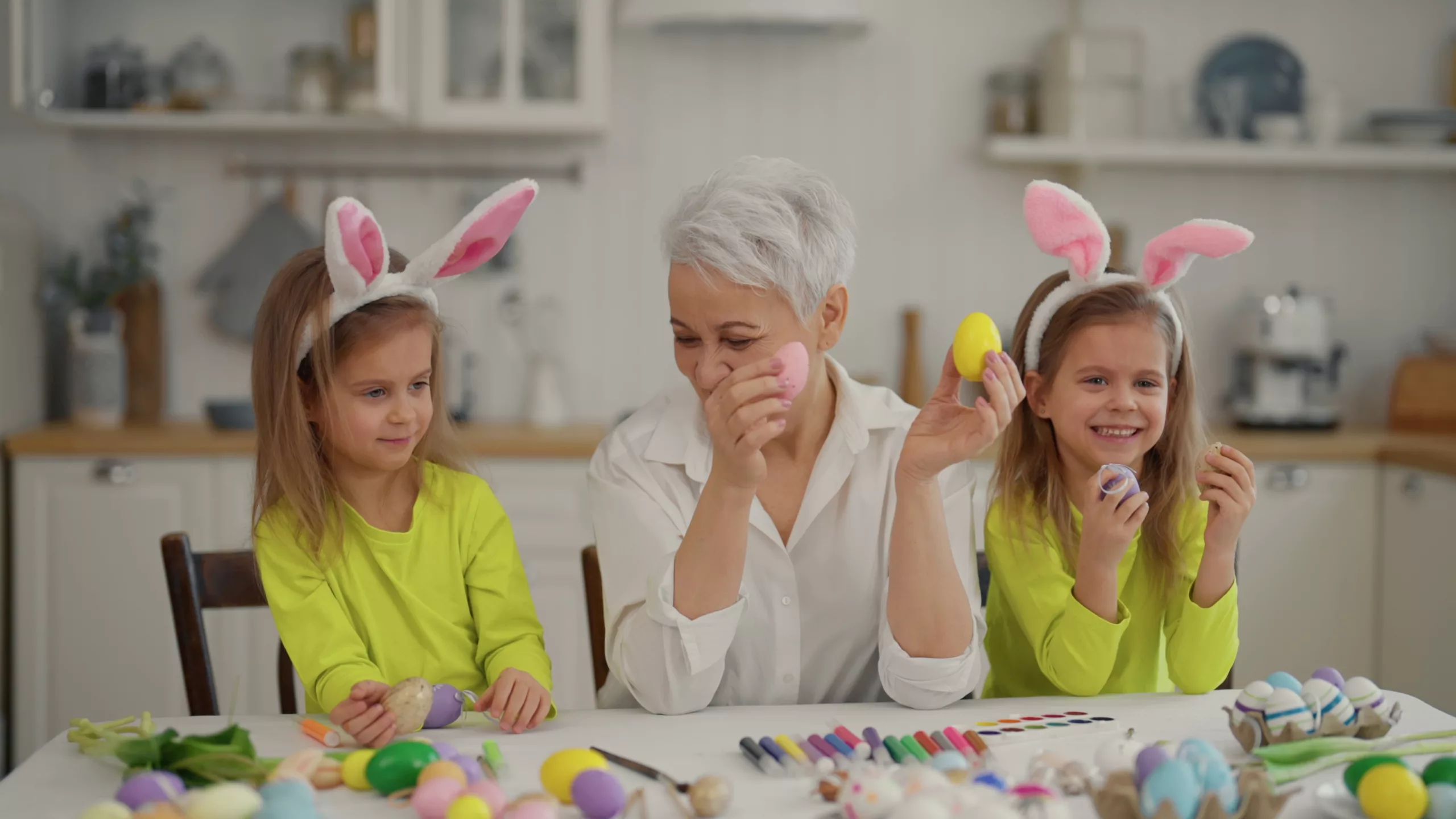 easter grandmothers with granddaughters smiling grandmother with twins grandchildren